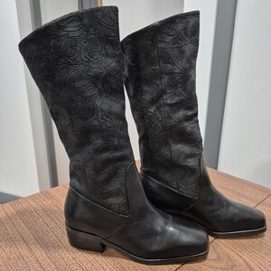 Black Embossed Heeled Boots